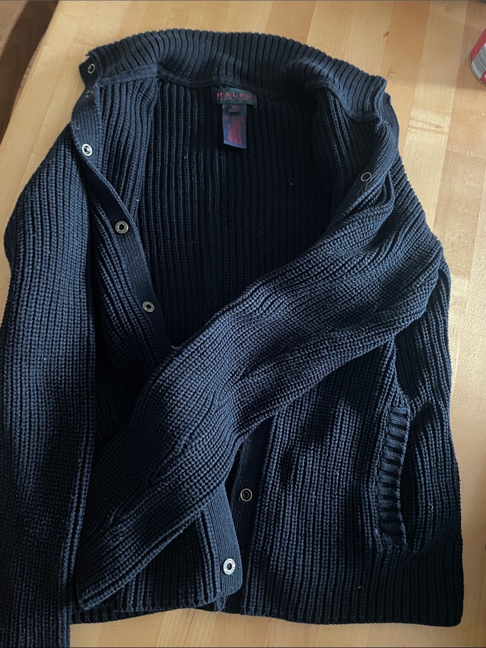 Ralph Lauren Women’s Black Ribbed snap closure Cardigan